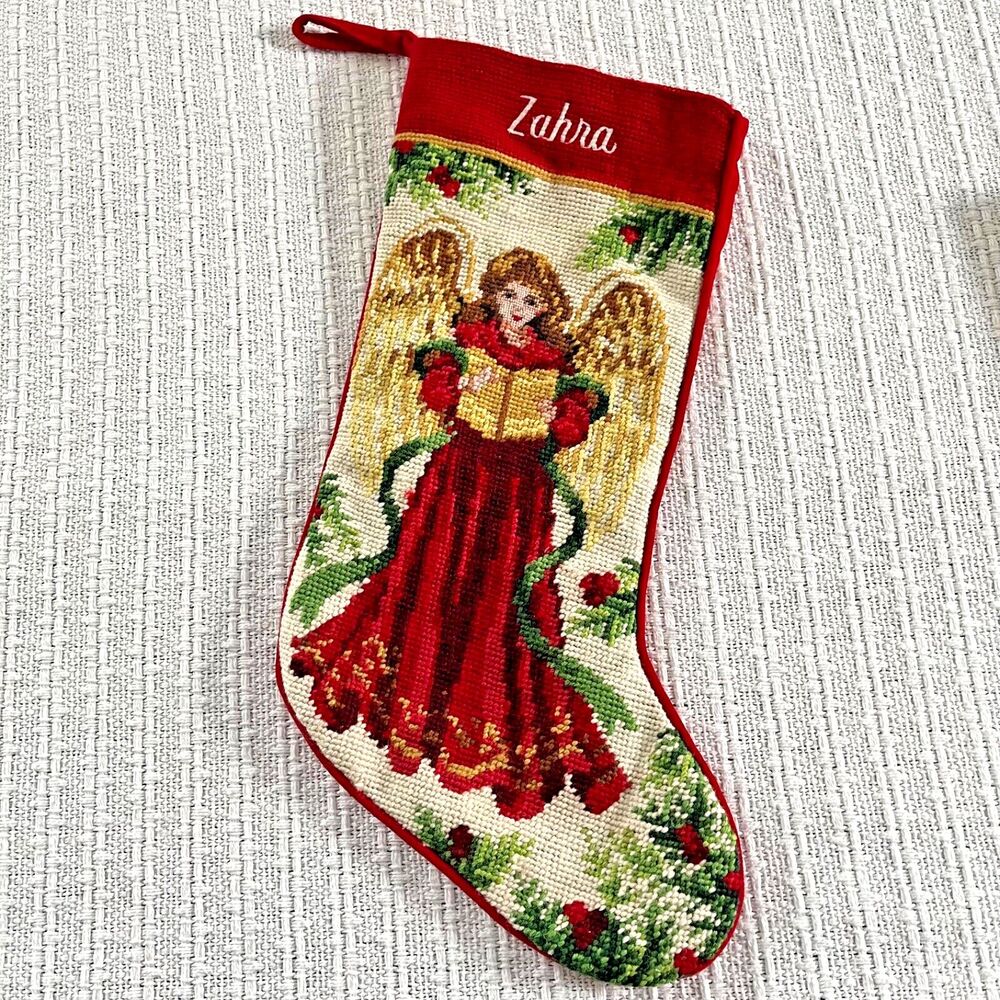 VTG Christmas Stocking Needlepoint Angel Zahra